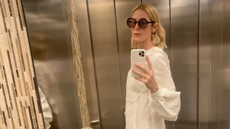 Kelly Rutherford wears a unique embroidered dress by the GUNIA Project