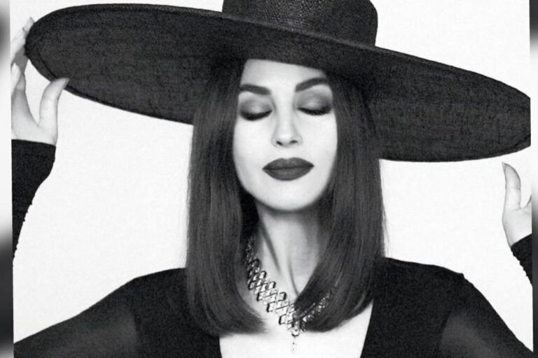 Monica Bellucci wears a hat from the Ukrainian brand Ruslan Baginskiy
