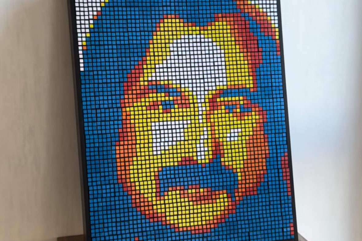 Ukrainian Speedcubing Champion creates portrait of Stepan Giga from Rubik’s Cubes Ukrainian Speedcubing Champion creates portrait of Stepan Giga from Rubik’s Cubes